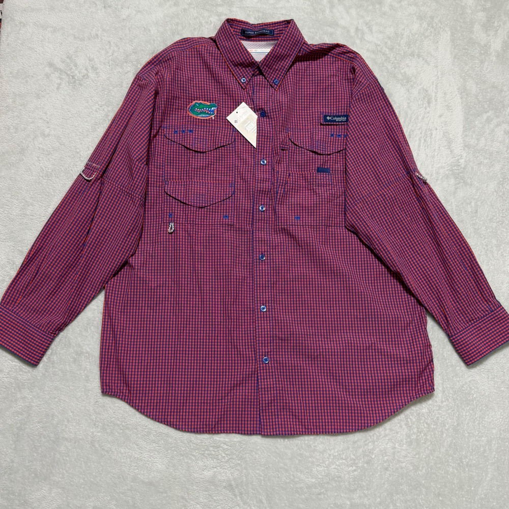 Columbia Florida Gators PFG Super Bonehead Fishing Shirt Mens Medium Orange Blue - Picture 3 of 11
